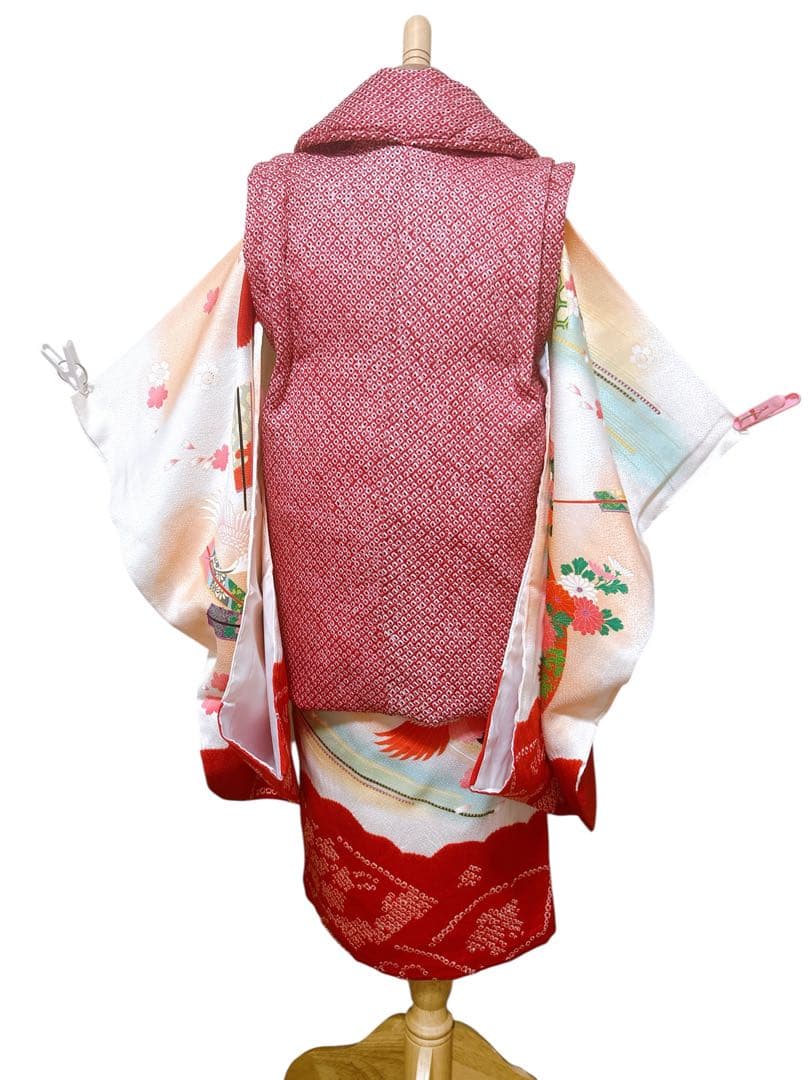 人気総絞り被布♡七五三　3歳　女の子　フルセット　赤　鶴