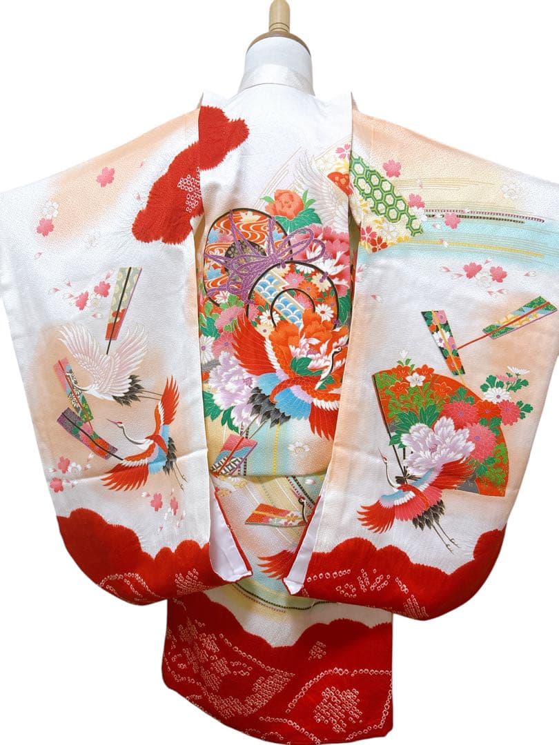 人気総絞り被布♡七五三　3歳　女の子　フルセット　赤　鶴