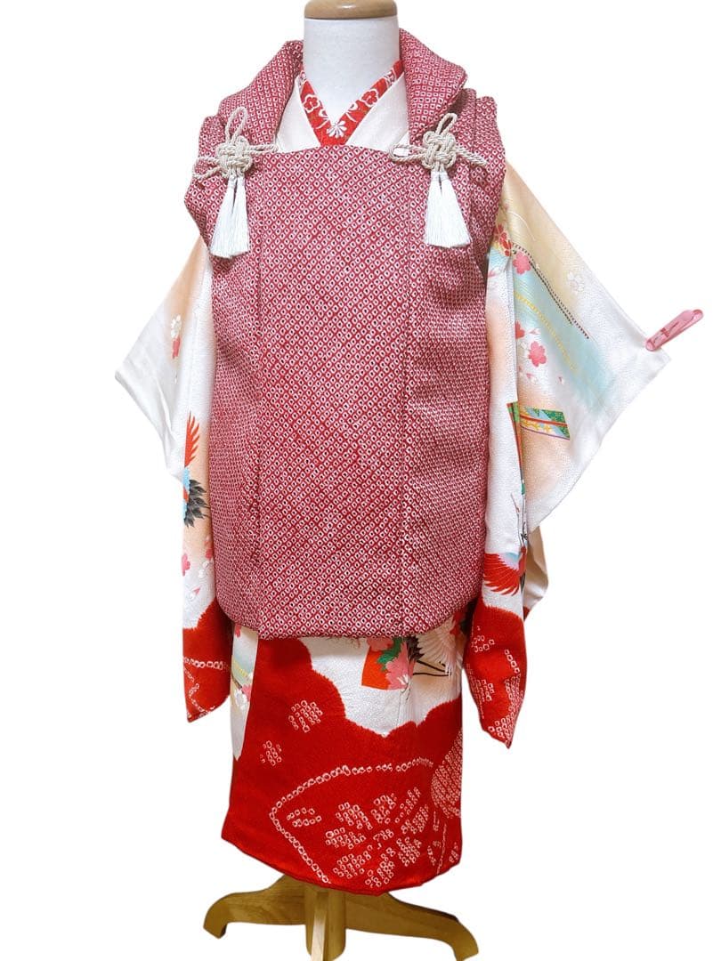 人気総絞り被布♡七五三　3歳　女の子　フルセット　赤　鶴