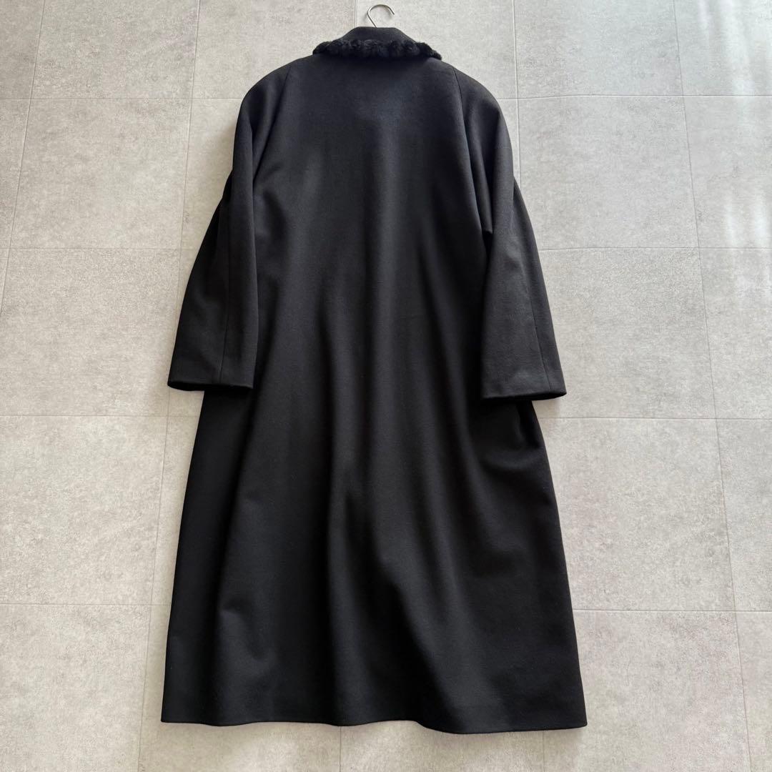 バルマン　ロングコート　カシミヤ混　アンゴラ混　ミンク襟　黒　9
