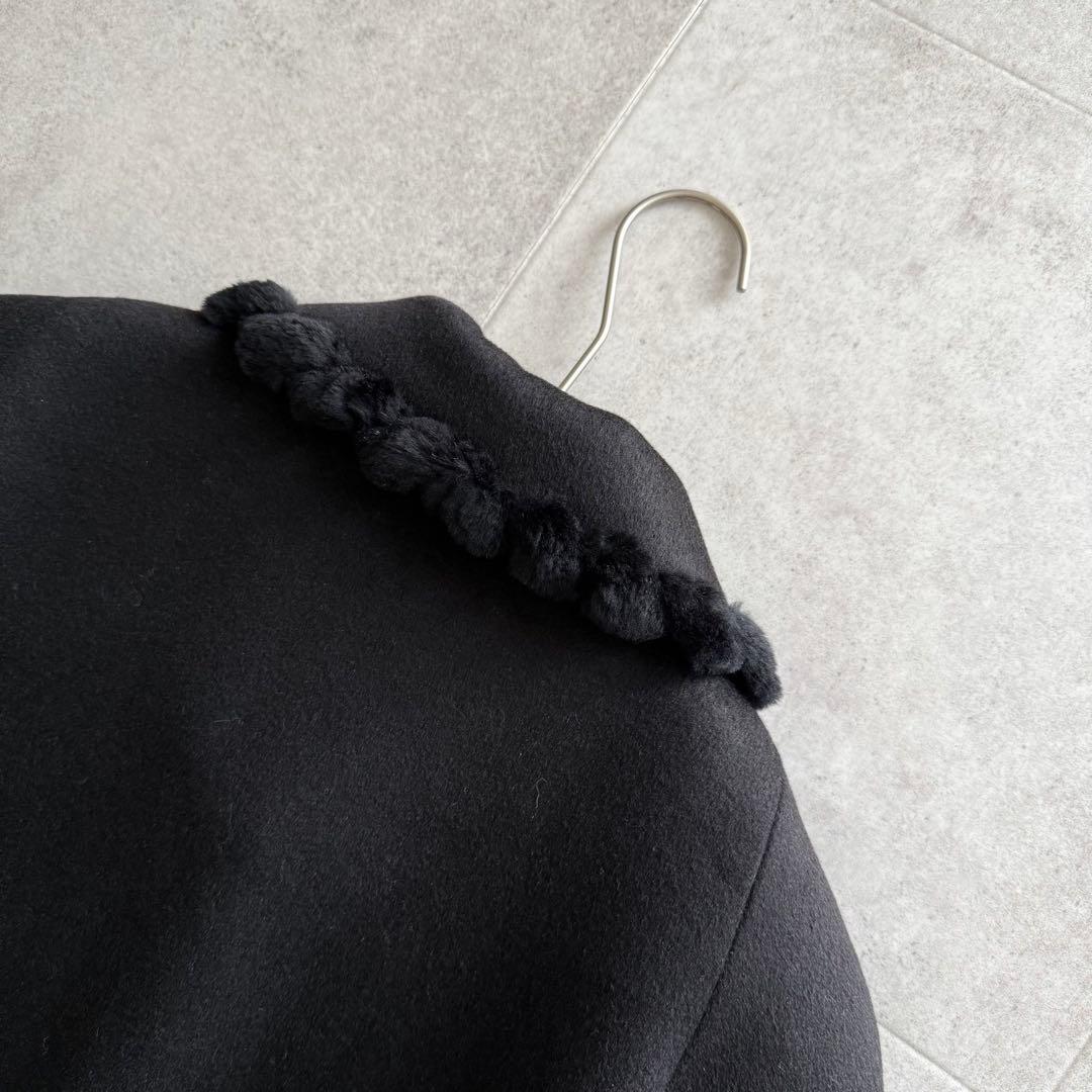 バルマン　ロングコート　カシミヤ混　アンゴラ混　ミンク襟　黒　9