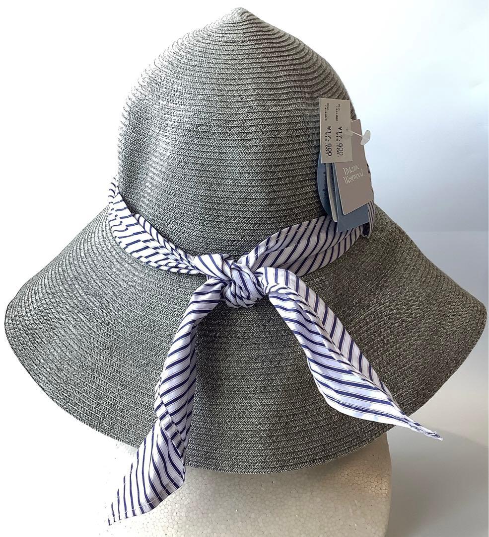 新品★ヴィヴィアンウエストウッド★洗えるツバ広ハット★麦わら帽子クロッシェ日本製