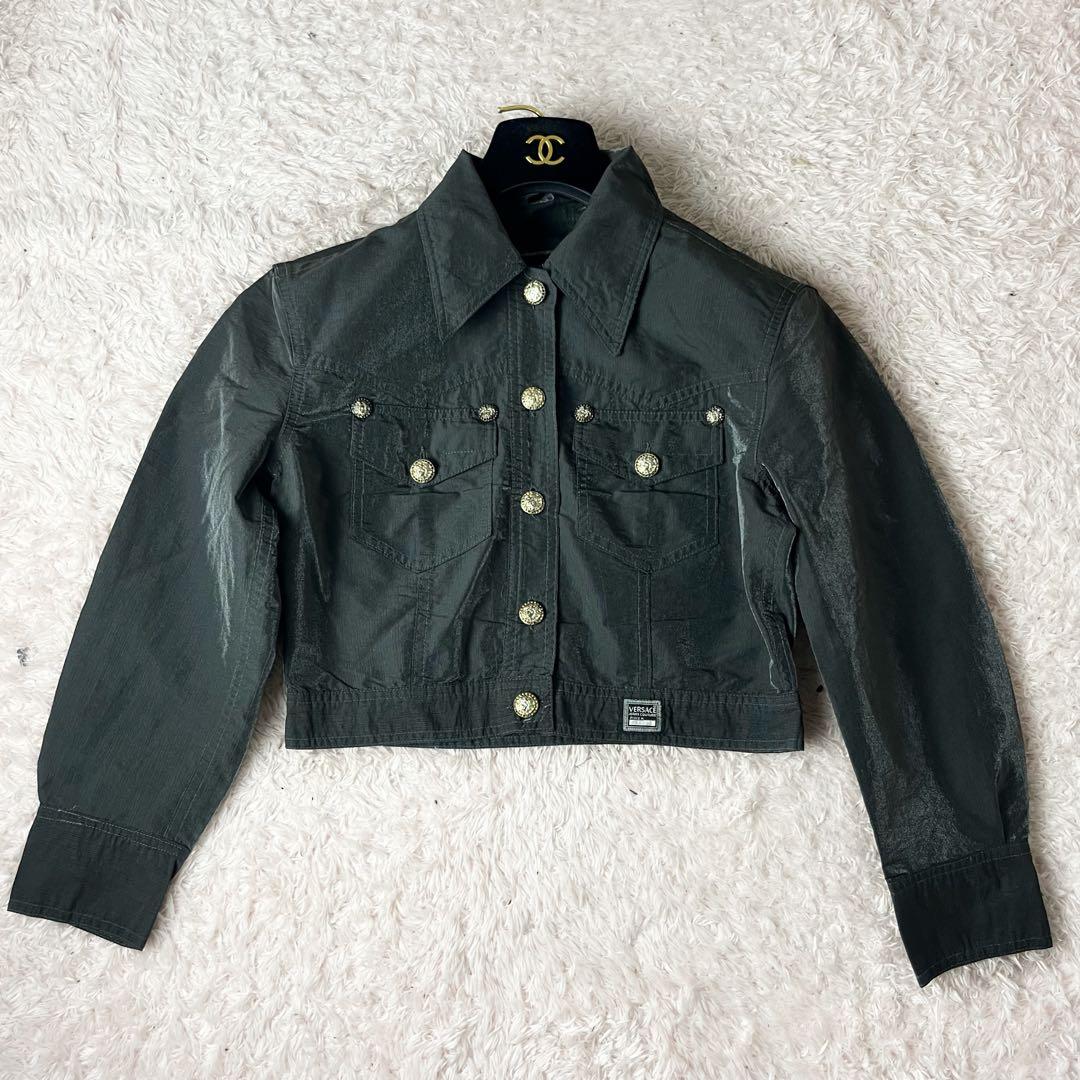 ヴェルサーチ デニムジャケット メデューサボタン ロゴ ブラック 黒 M