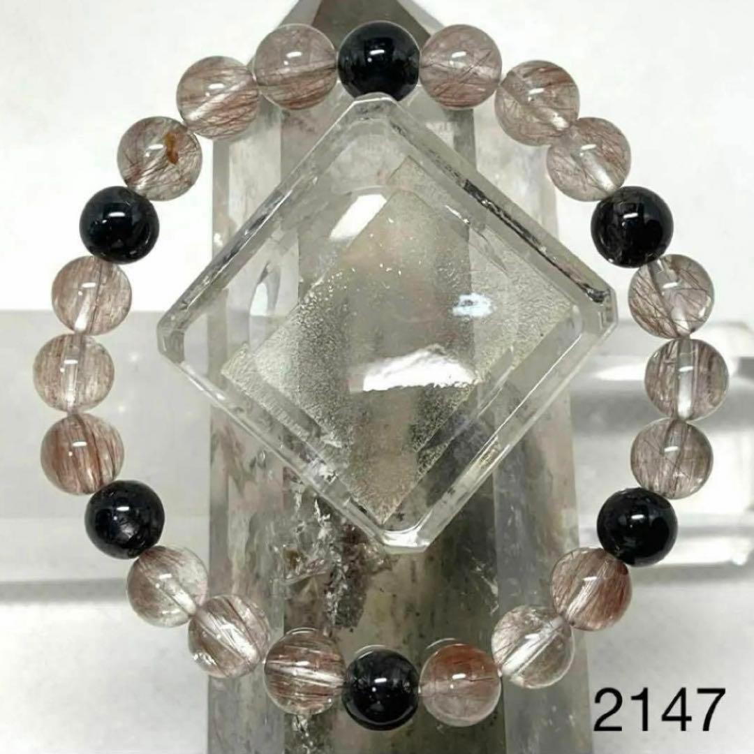 ブラックルチル　レッドルチル　パワーストーンブレスレット　内径約14.5cm