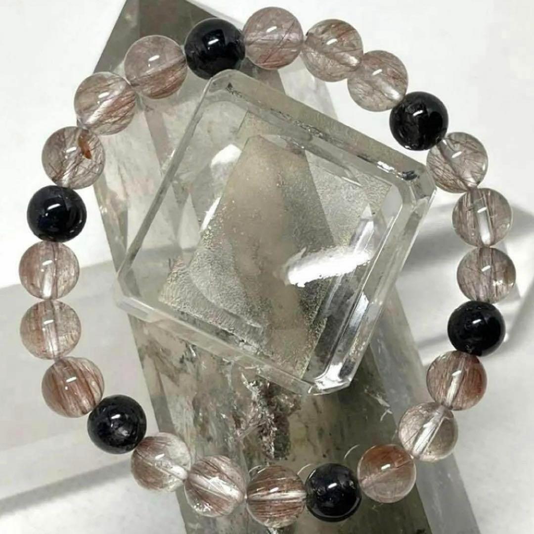 ブラックルチル　レッドルチル　パワーストーンブレスレット　内径約14.5cm