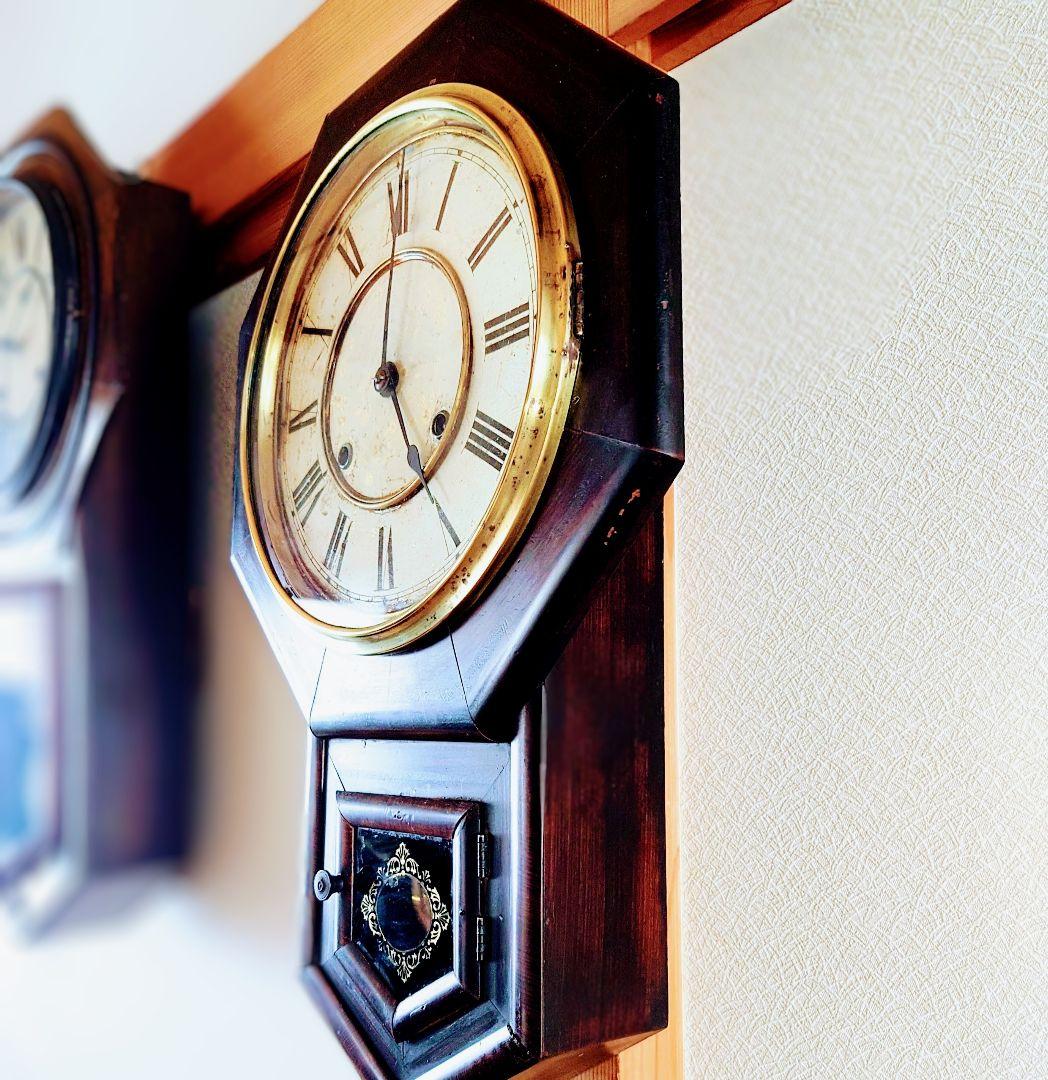 〈完動・美品〉林市兵衛時計製造　日の出鶴ラベル　金筋八角合長ゼンマイ 振り子時計