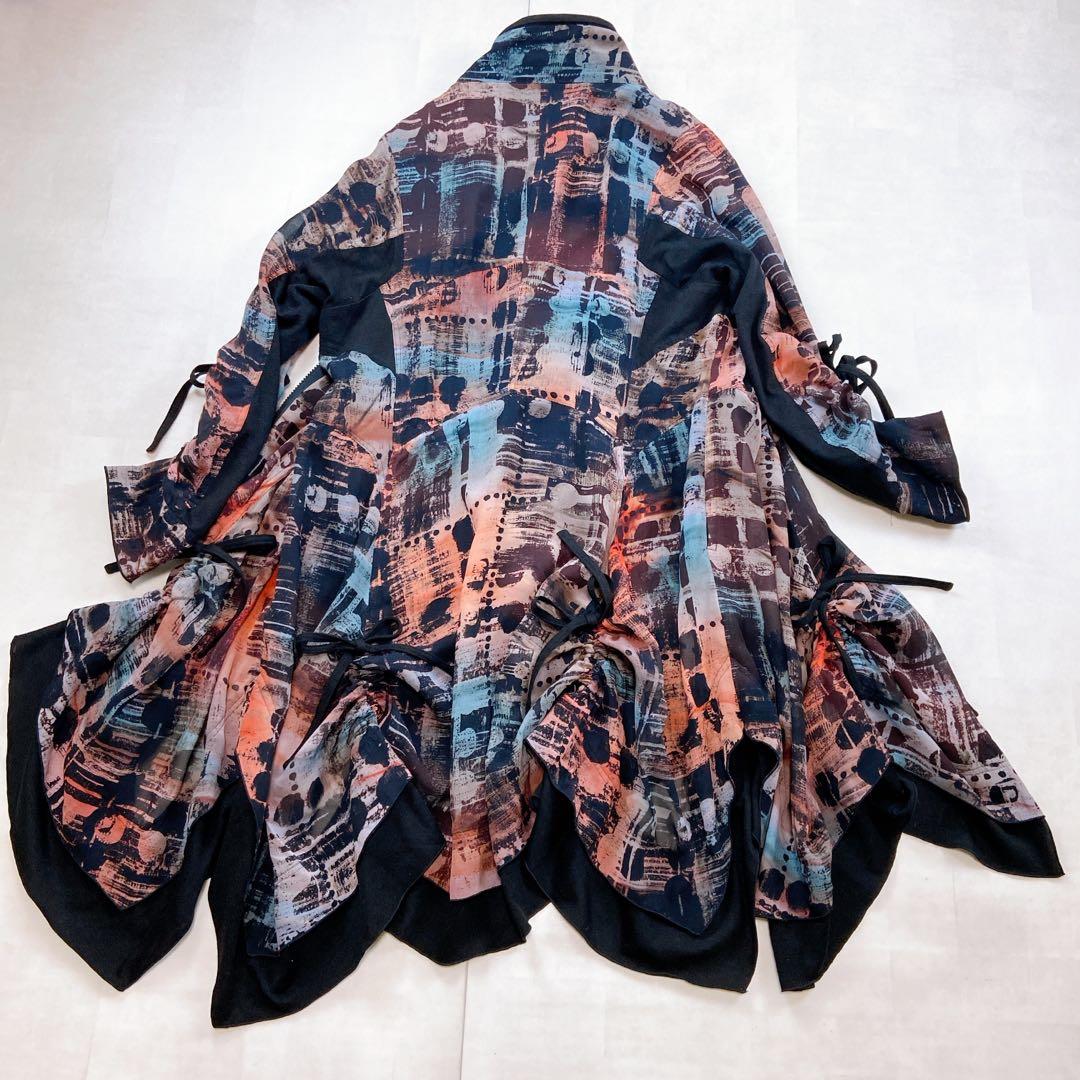 美品 エイココンドウ ロングコート ダブルジップ リボン ギャザー