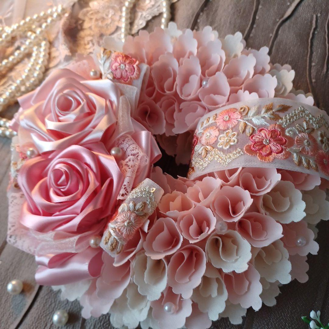 ＊モンブラン＊布リース　フラワーリース　母の日　　ファブリックリース