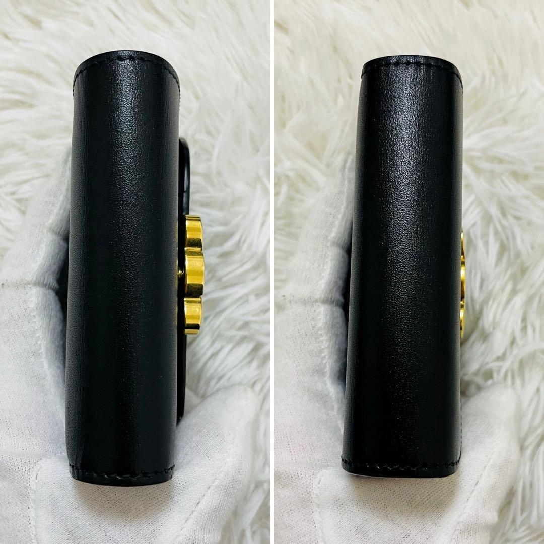 極美✨セリーヌ 三つ折り財布 トリオンフ レザー ブラック ゴールド