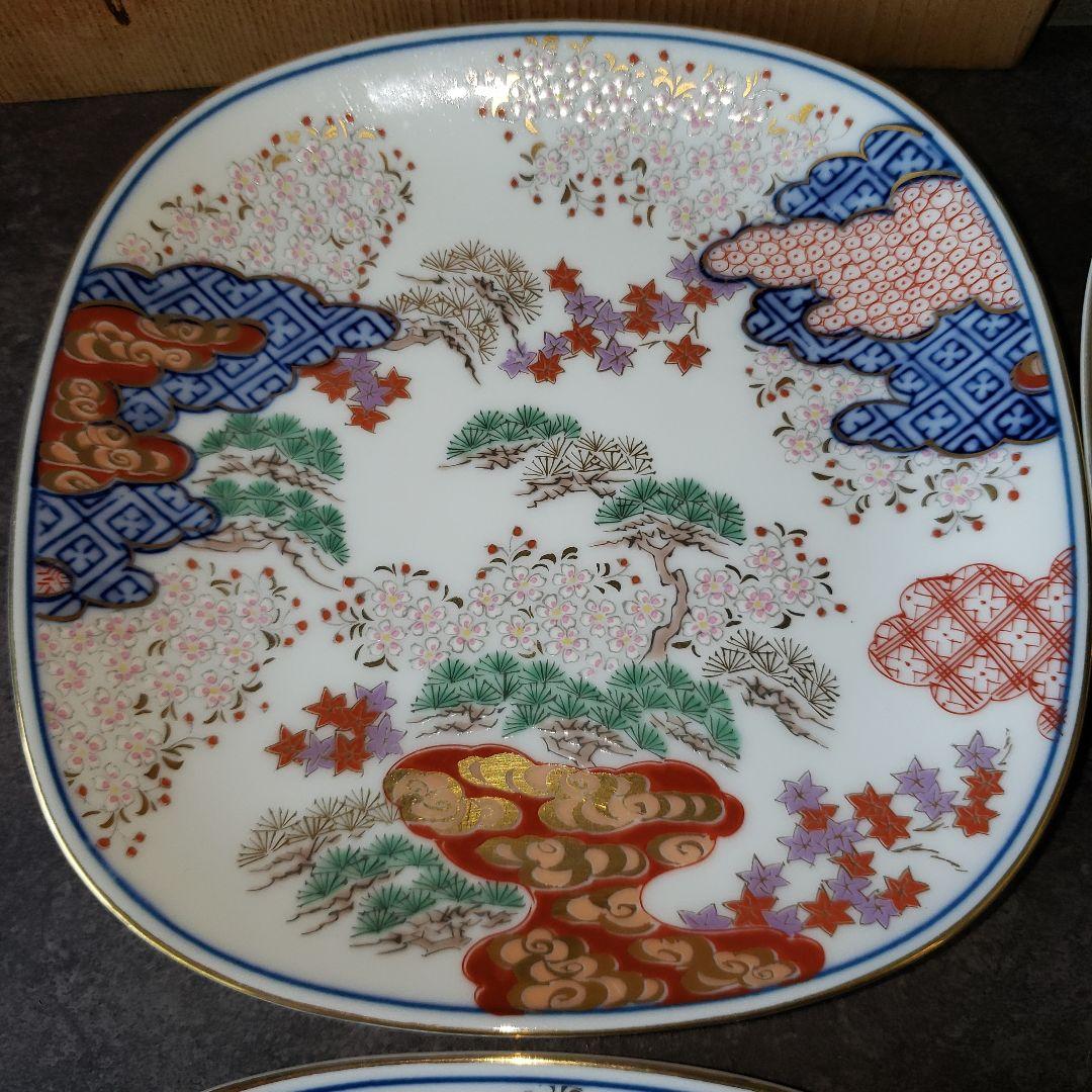 有田焼 賞美堂 其泉窯 其泉 染錦 春秋文 御皿揃 銘々皿 5枚 金彩