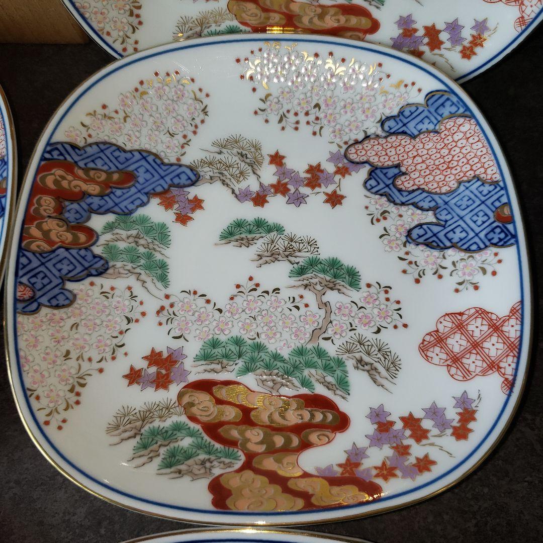 有田焼 賞美堂 其泉窯 其泉 染錦 春秋文 御皿揃 銘々皿 5枚 金彩