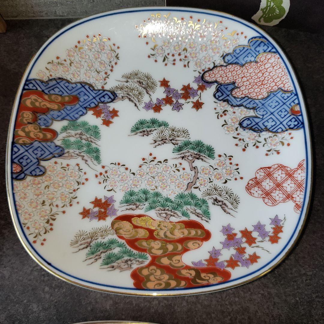 有田焼 賞美堂 其泉窯 其泉 染錦 春秋文 御皿揃 銘々皿 5枚 金彩