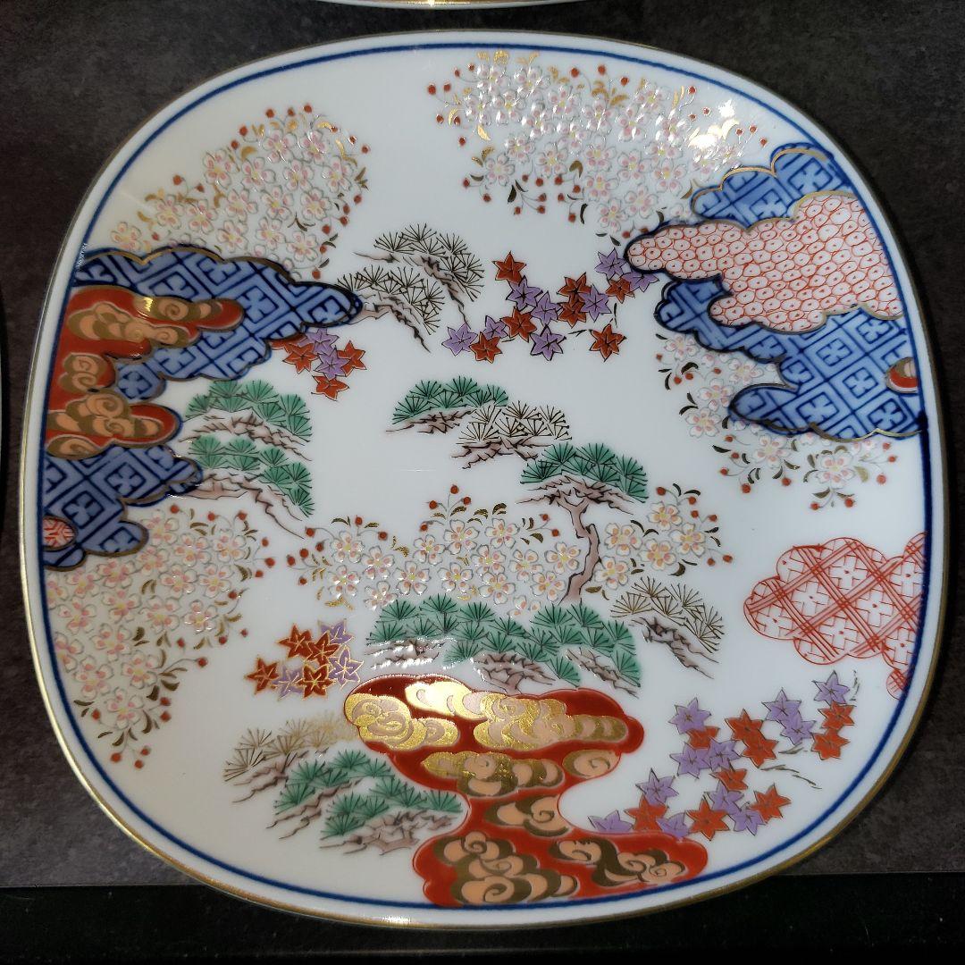 有田焼 賞美堂 其泉窯 其泉 染錦 春秋文 御皿揃 銘々皿 5枚 金彩