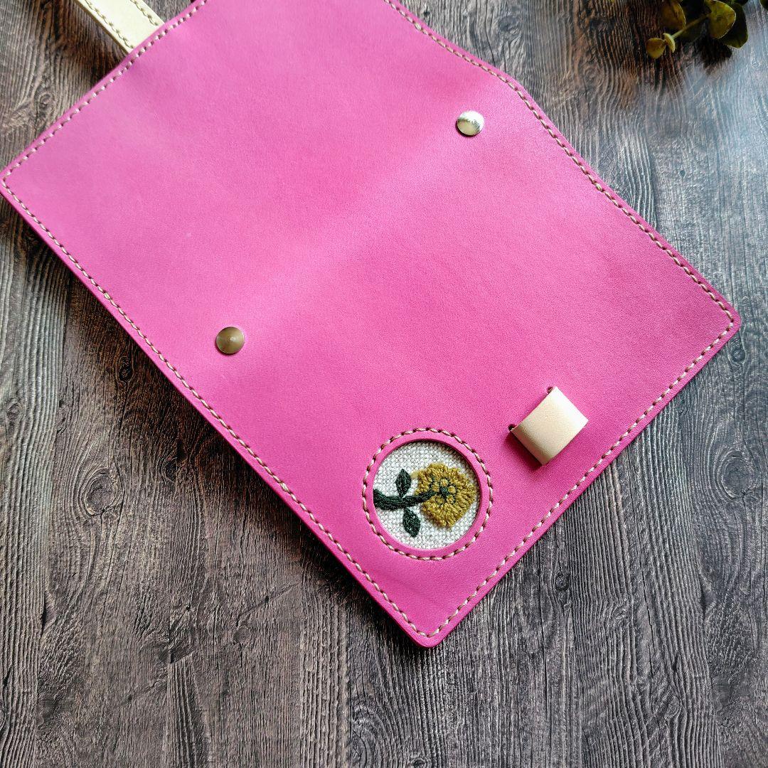 ハンドメイド 本革 システム手帳カバー ミニ6 M6 通帳ポーチ ミナペルホネン