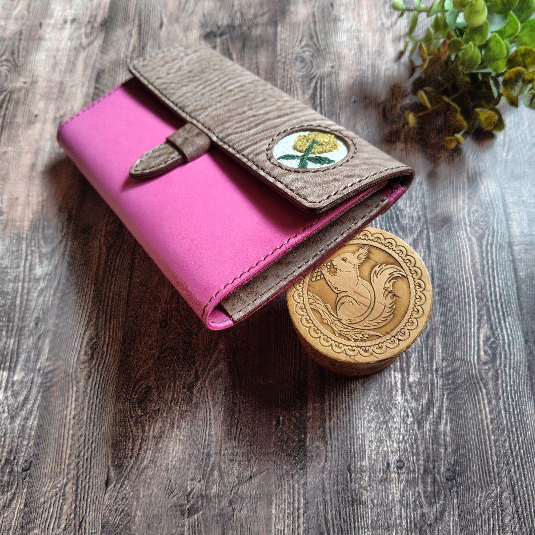 ハンドメイド 本革 システム手帳カバー ミニ6 M6 通帳ポーチ ミナペルホネン