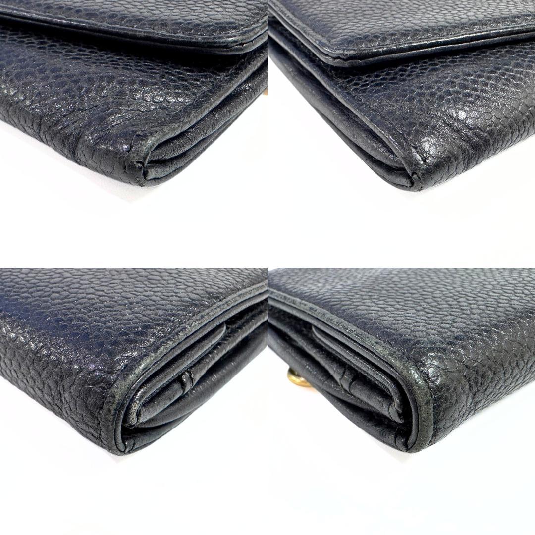 シャネル 二つ折り長財布 ココマーク ブラック キャビアスキン