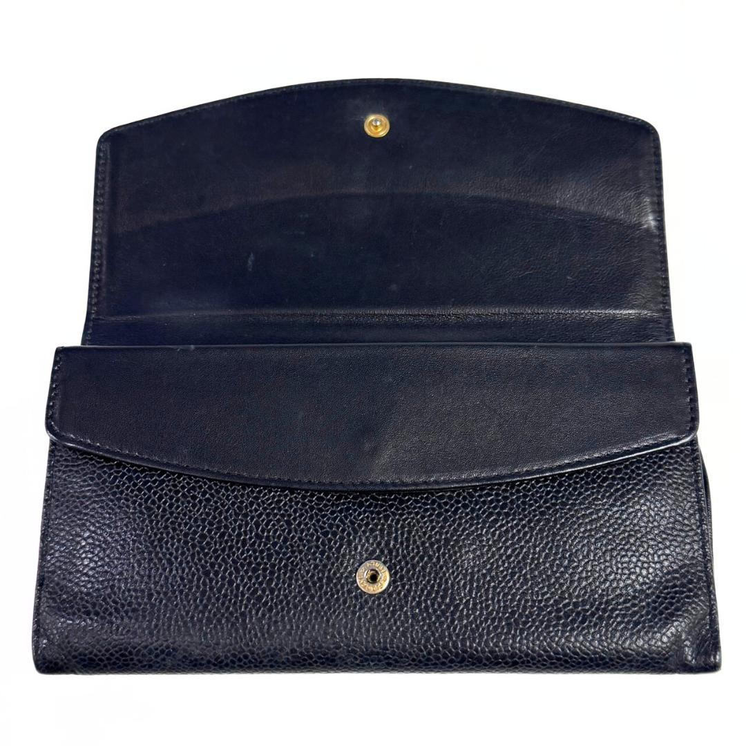 シャネル 二つ折り長財布 ココマーク ブラック キャビアスキン