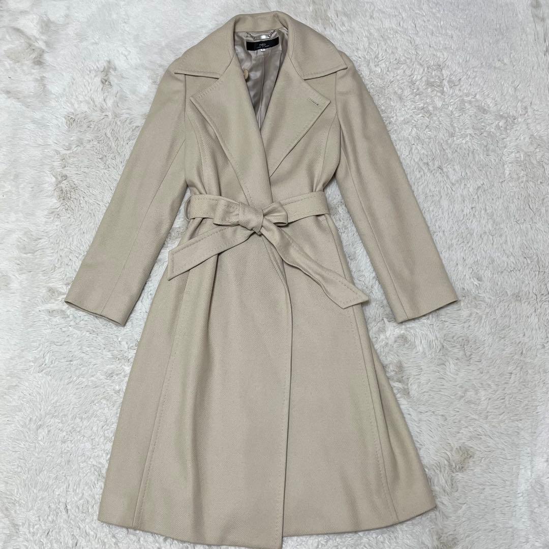美品　イネド　カシミヤ混　ロング　チェスター コート ベルト　女優襟　L 11