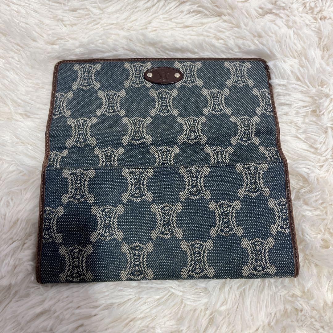 セリーヌ パリマカダム デニム ロゴ入り 長財布 インディゴカラー 総柄