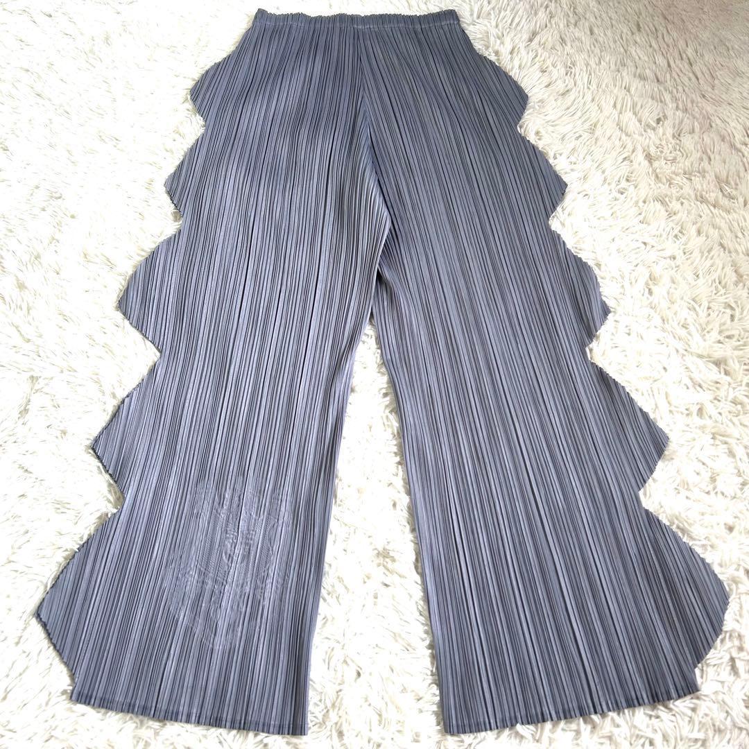 【美品】プリーツプリーズ 希少 変形 ギザギザ 型押し パンツ グレー 1