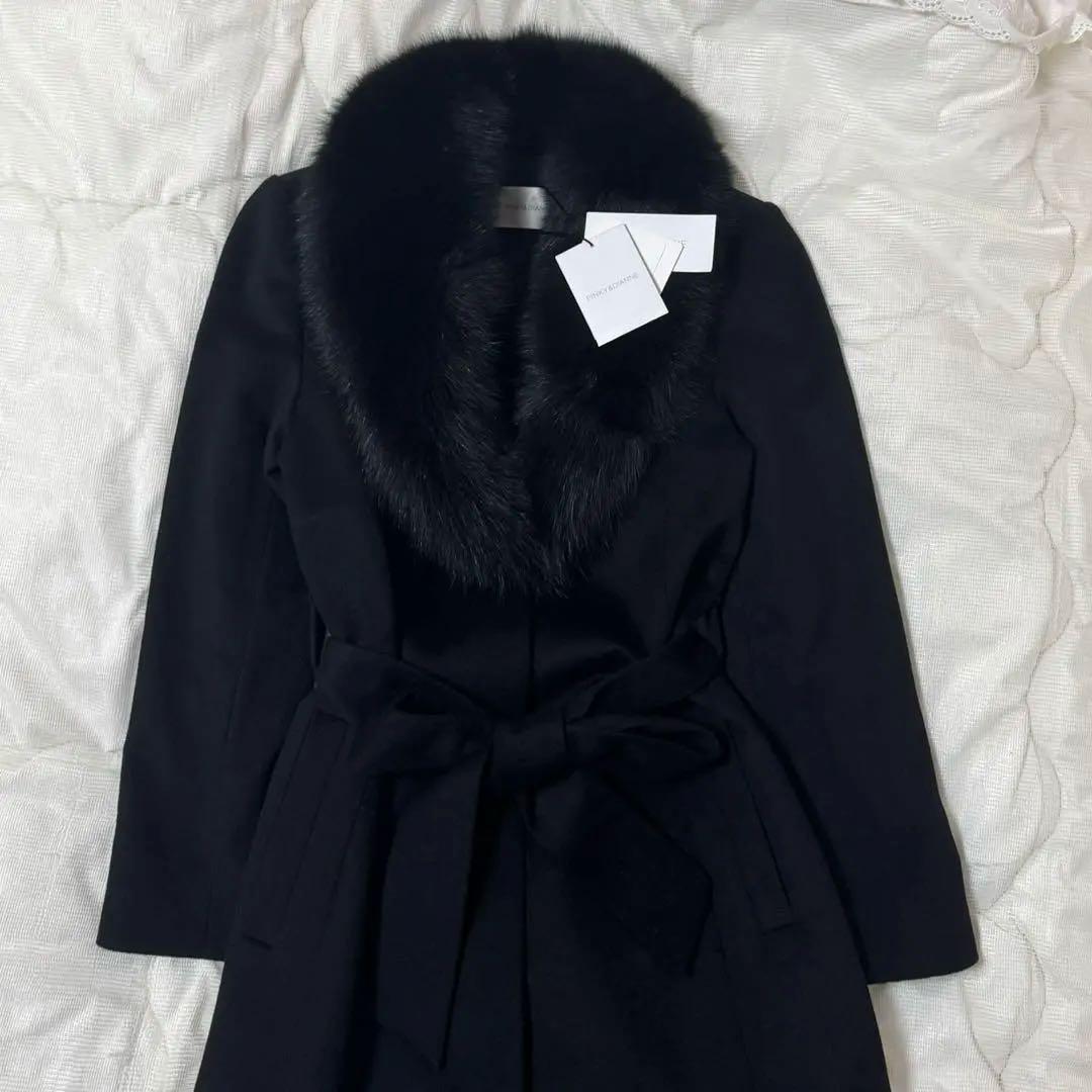 新品未使用品 ピンキーアンドダイアン カシミヤ混FOXファーコート ブラック38