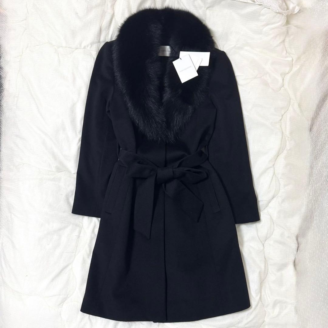 新品未使用品 ピンキーアンドダイアン カシミヤ混FOXファーコート ブラック38
