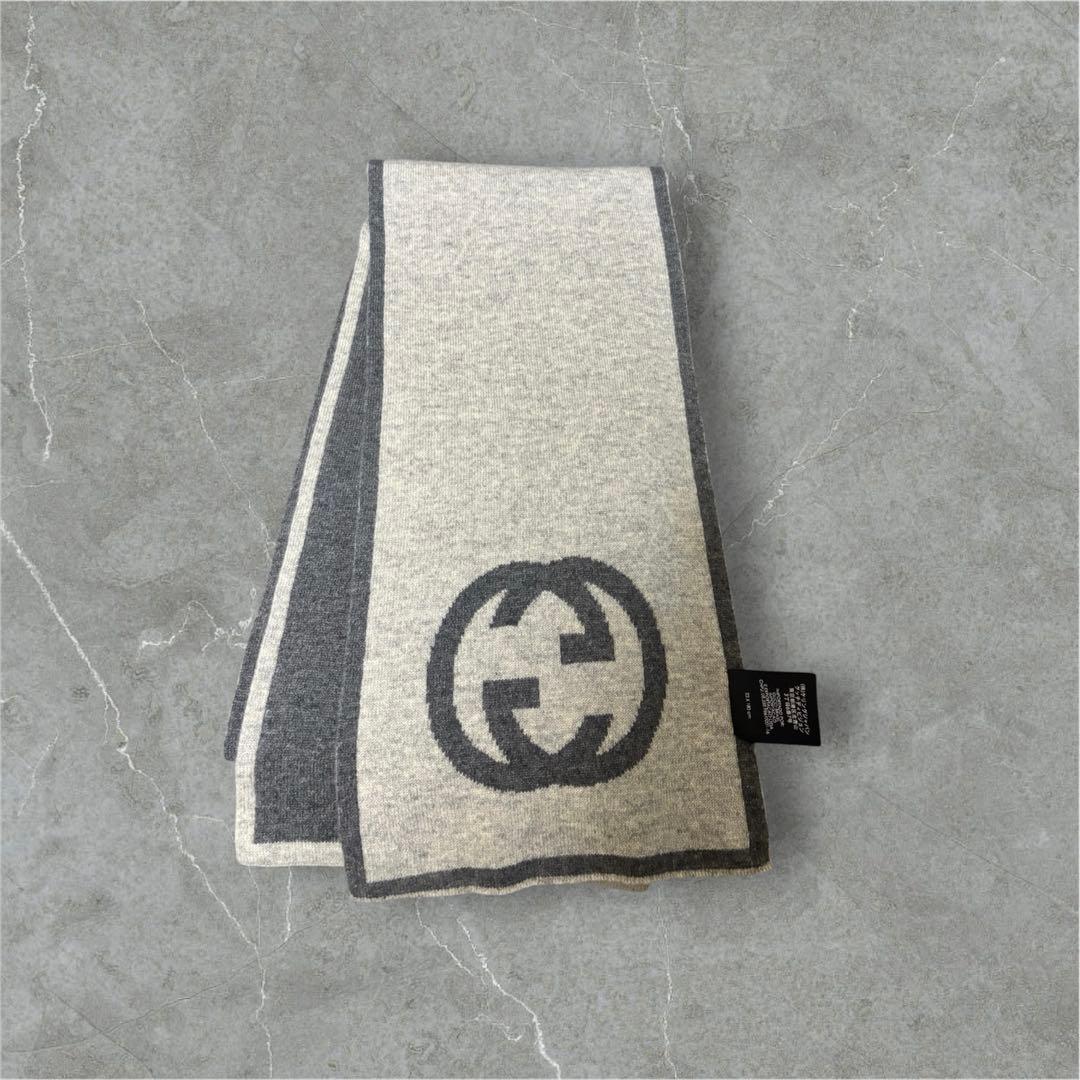 【GUCCIグッチ】インターロッキングロゴマフラーカシミヤグレー年末セール中！