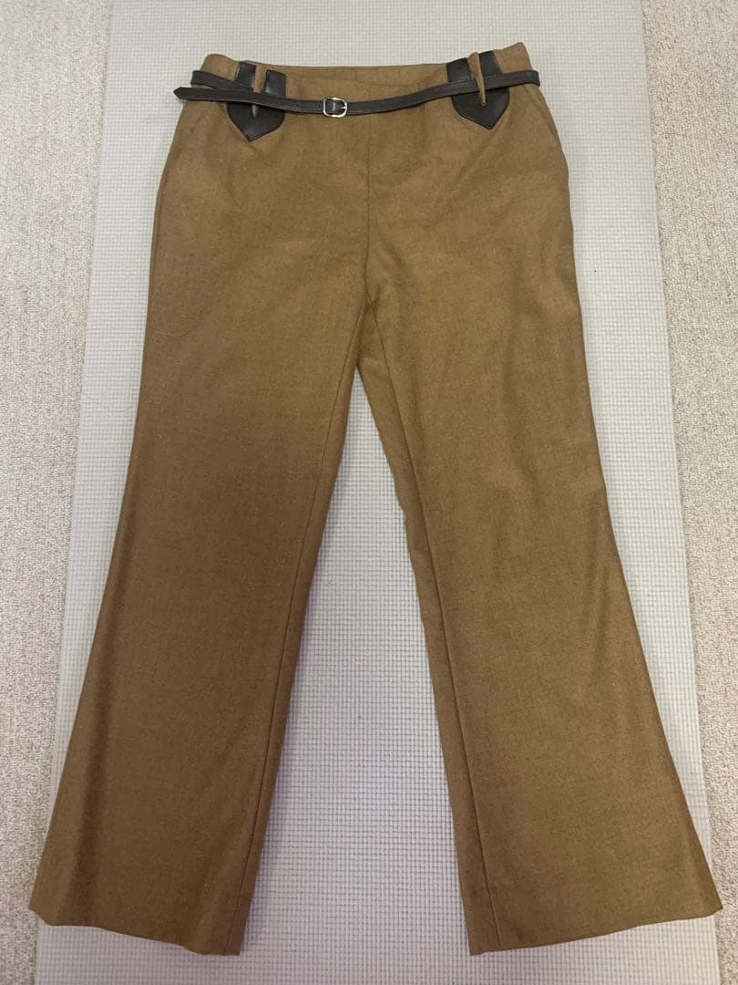 HERMÈS 38ブラウン フレアパンツ ベルト付き