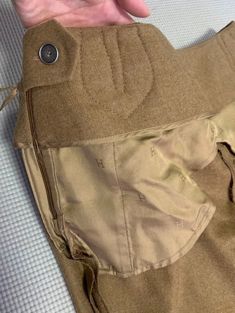 HERMÈS 38ブラウン フレアパンツ ベルト付き