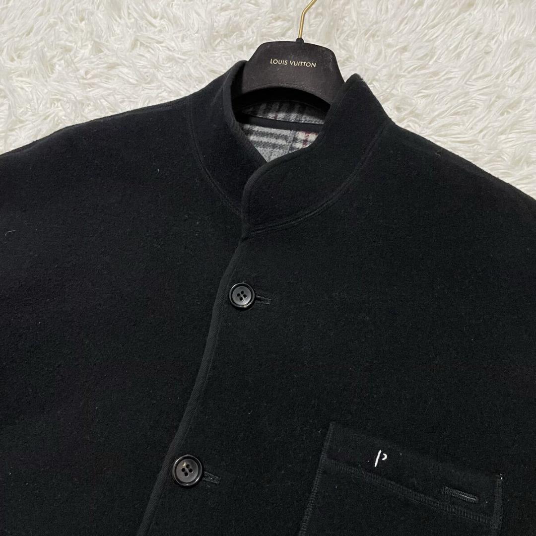 2XLサイズ相当 パパス 圧縮ウール ニットジャケット ブラック チェック柄