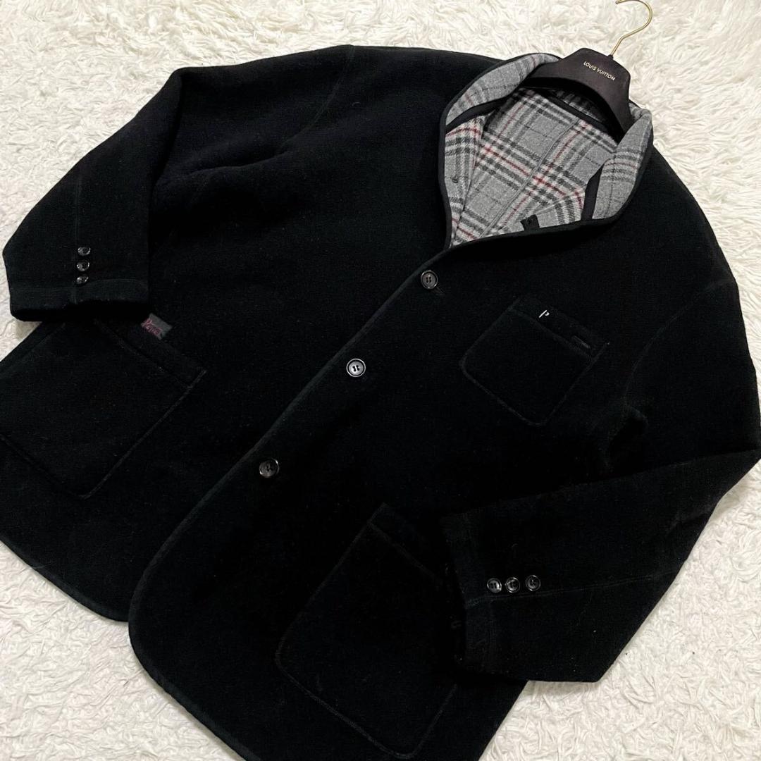2XLサイズ相当 パパス 圧縮ウール ニットジャケット ブラック チェック柄