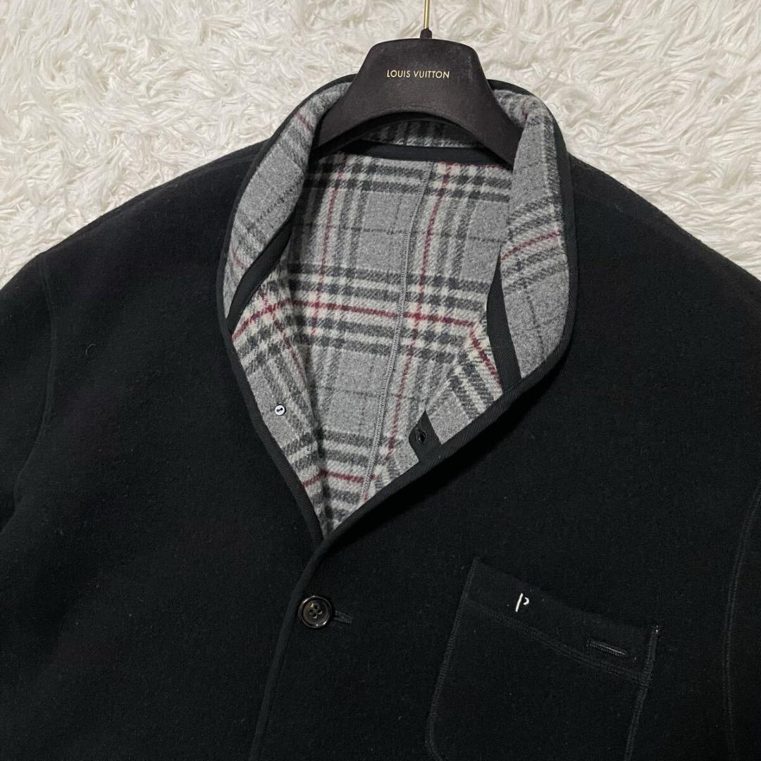 2XLサイズ相当 パパス 圧縮ウール ニットジャケット ブラック チェック柄