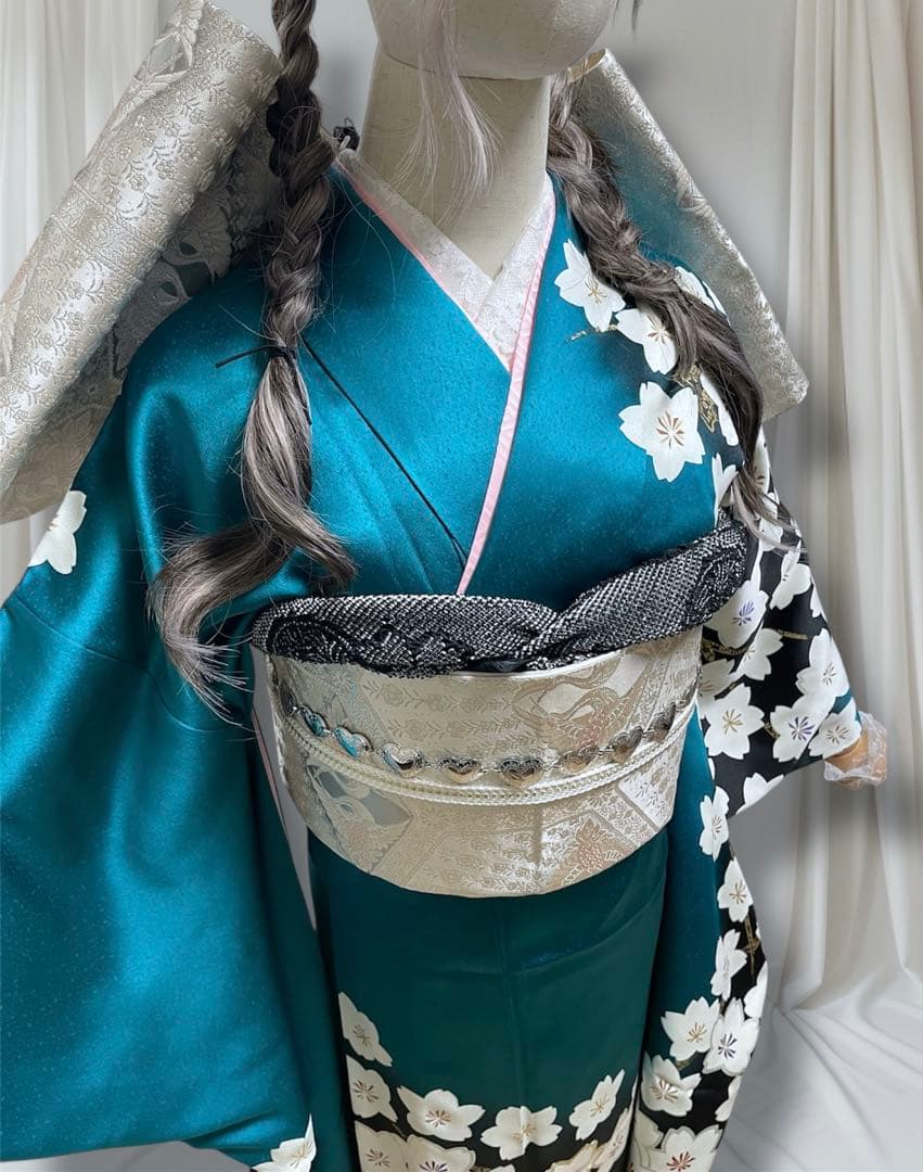 本日限定価格！振袖フルセット 新品正絹帯 ターコイズブルー 新品SAGAFOX