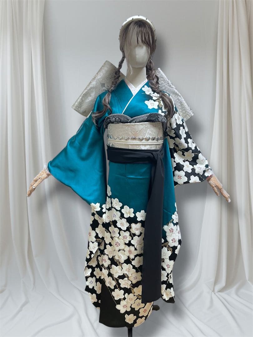 本日限定価格！振袖フルセット 新品正絹帯 ターコイズブルー 新品SAGAFOX