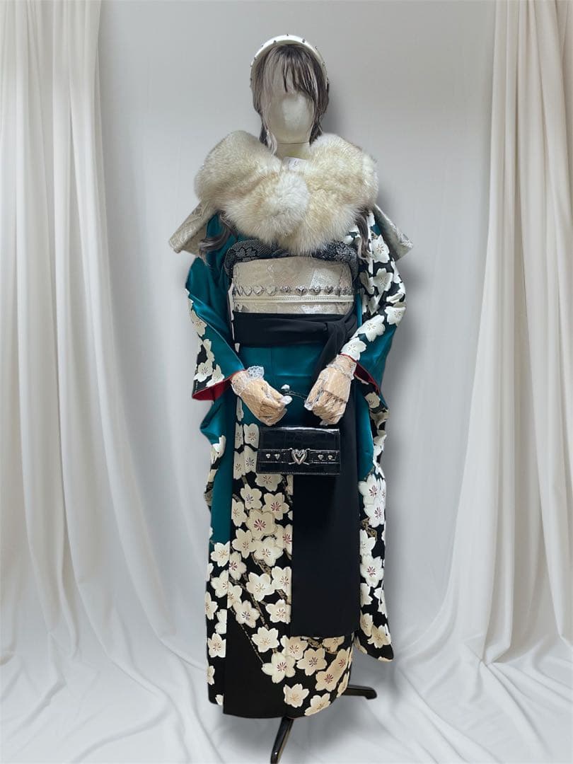 本日限定価格！振袖フルセット 新品正絹帯 ターコイズブルー 新品SAGAFOX