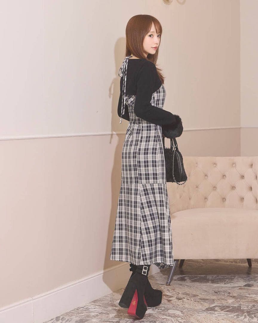 michellMacaronチェック柄ロングワンピース