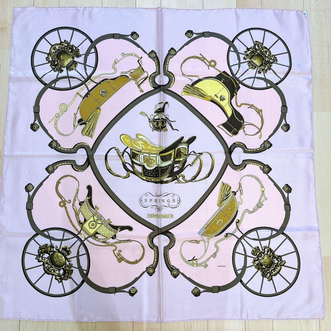 【タグあり】エルメス カレ90 SPRINGS シルクスカーフ ピンク系
