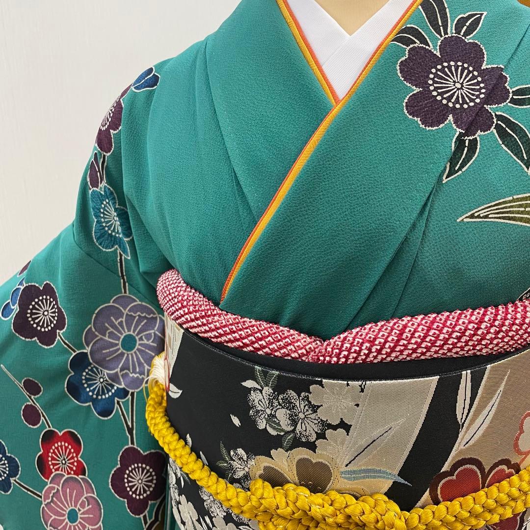 梅乃【159】正絹　振袖　セット　前撮り　成人式　撮影　紅型　青緑　大人　古典