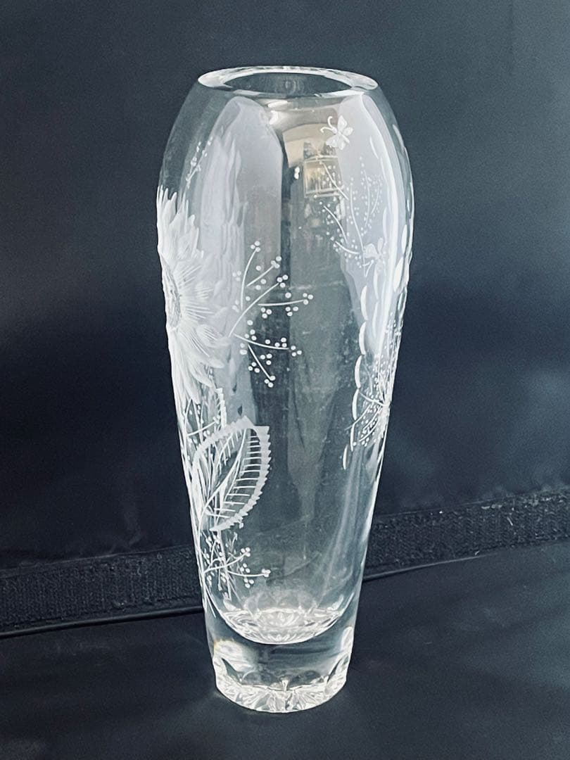 マイセンクリスタルガラス ひまわり彫刻フラワーベース