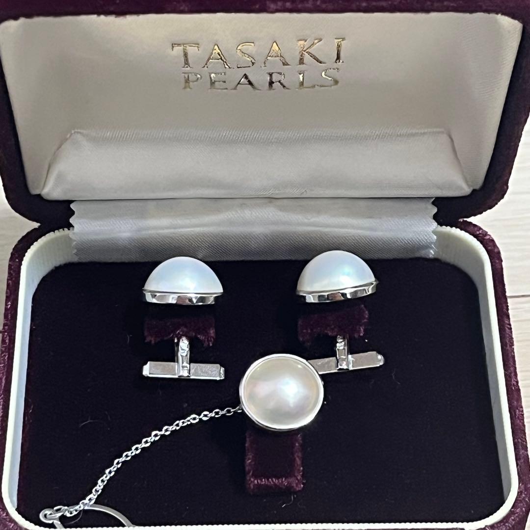 タサキTASAKI K14WG silverマベパールカフス タイピン