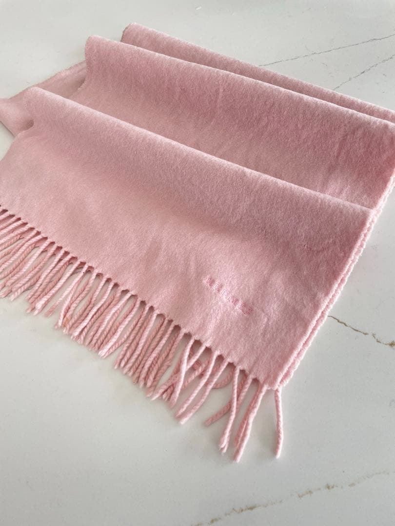 HERMES カシミヤ マフラー ピンク フリンジ付き