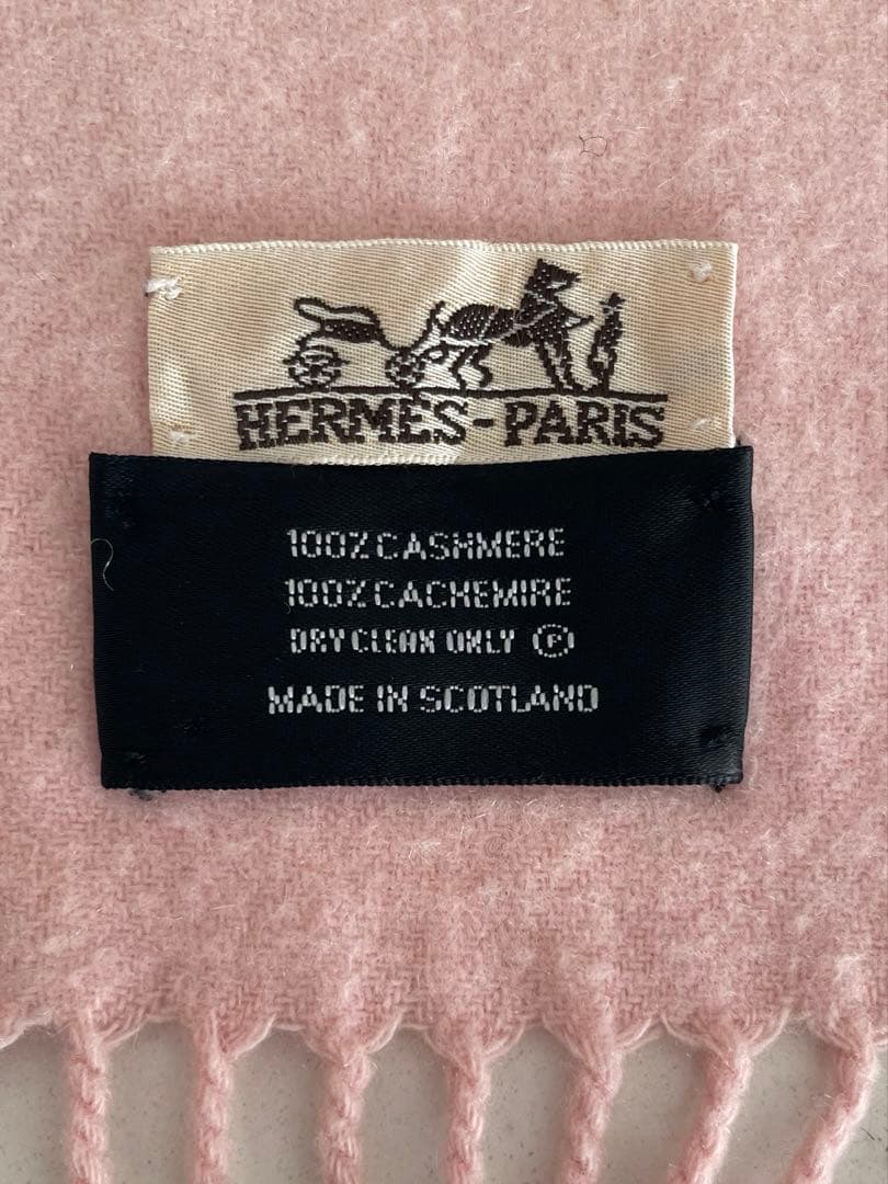 HERMES カシミヤ マフラー ピンク フリンジ付き