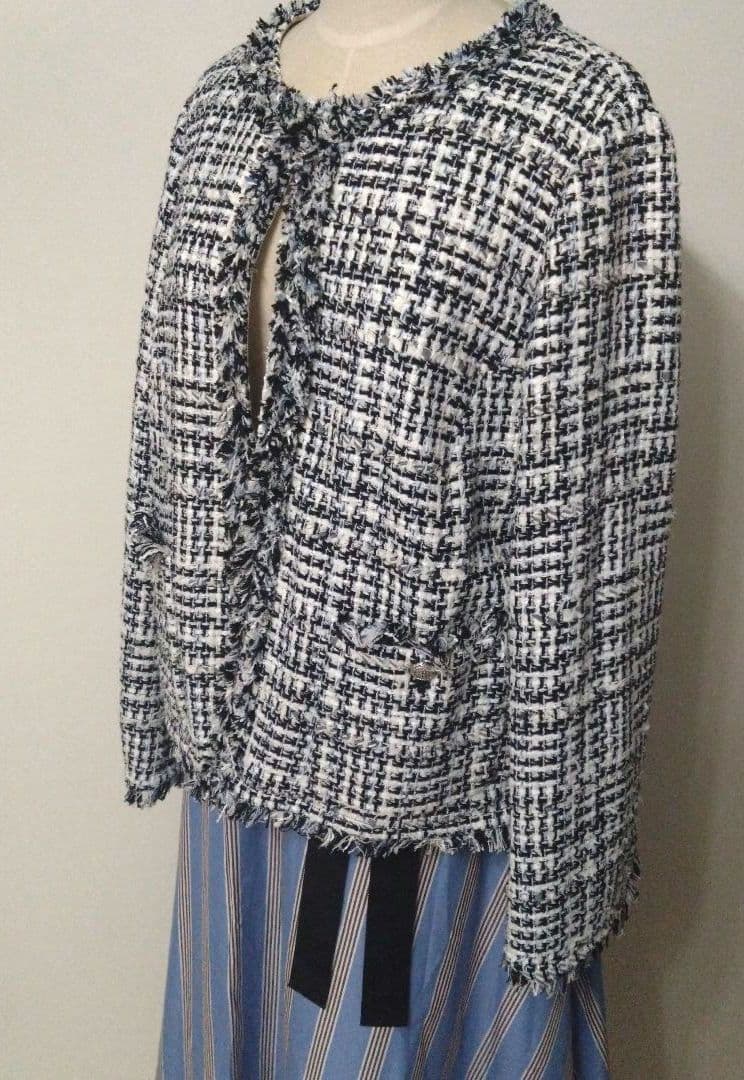 タグ付大きいサイズ50 23区ノーカラーツイードジャケットフランス製