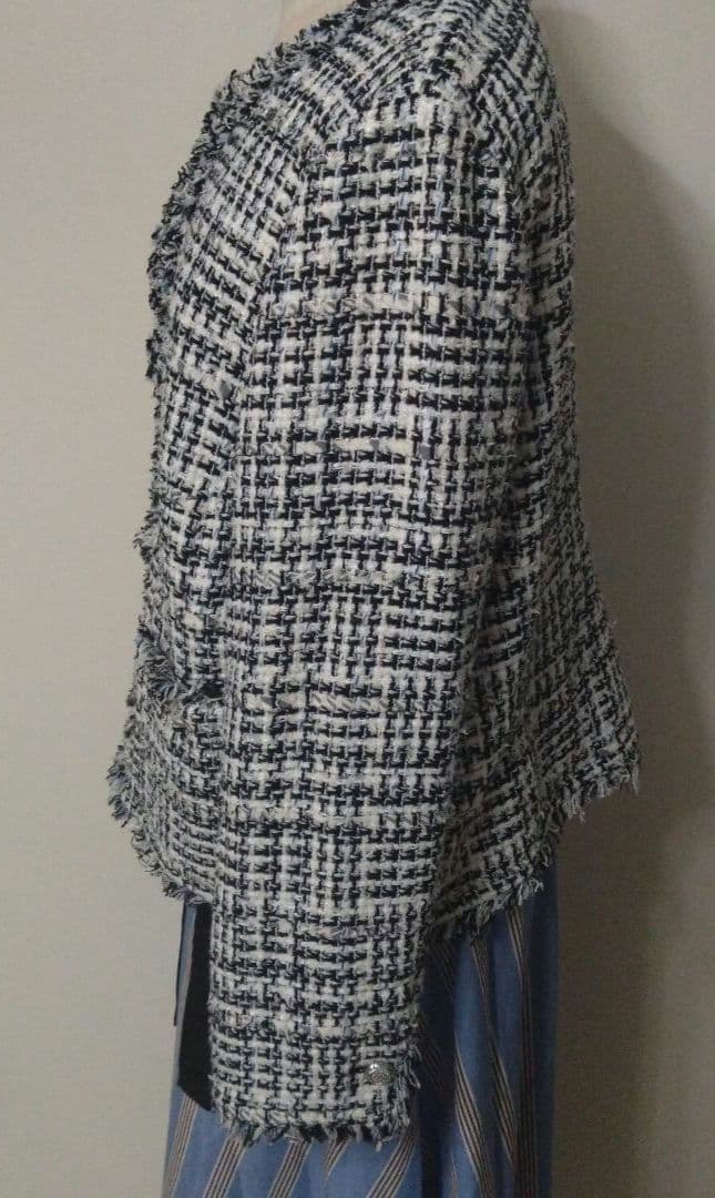 タグ付大きいサイズ50 23区ノーカラーツイードジャケットフランス製