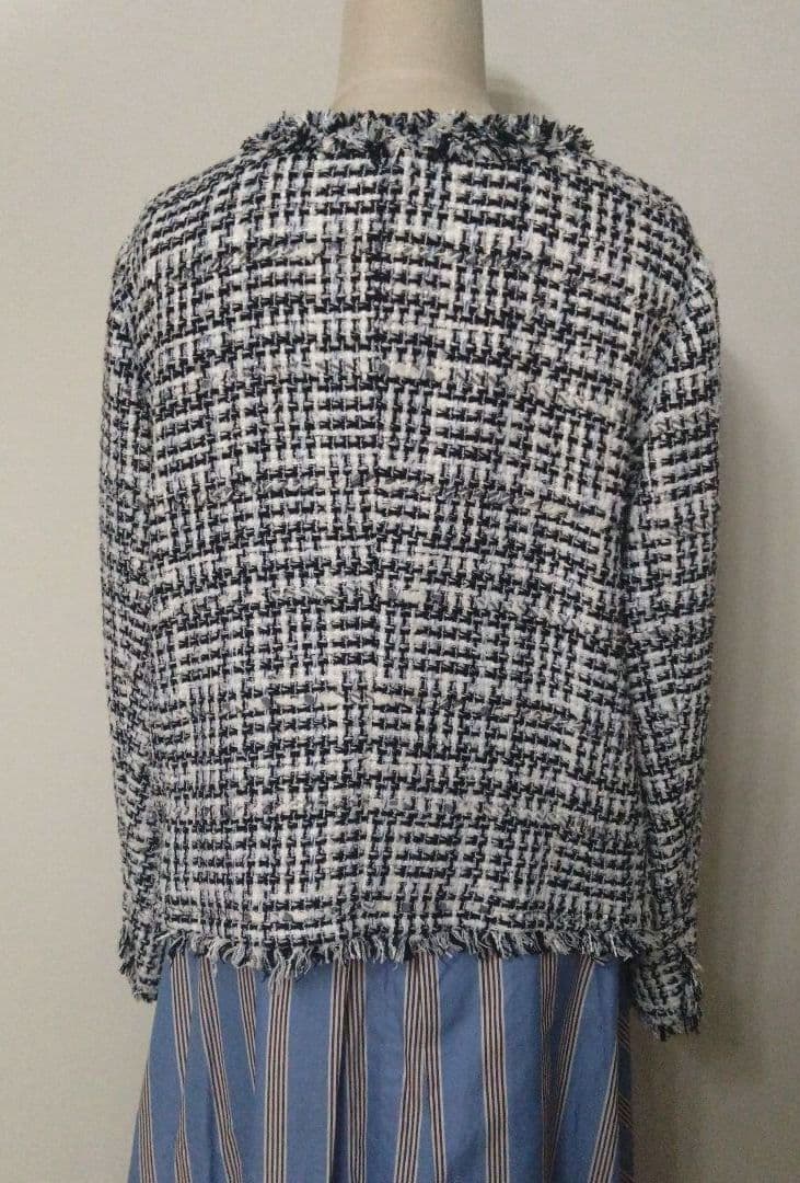 タグ付大きいサイズ50 23区ノーカラーツイードジャケットフランス製