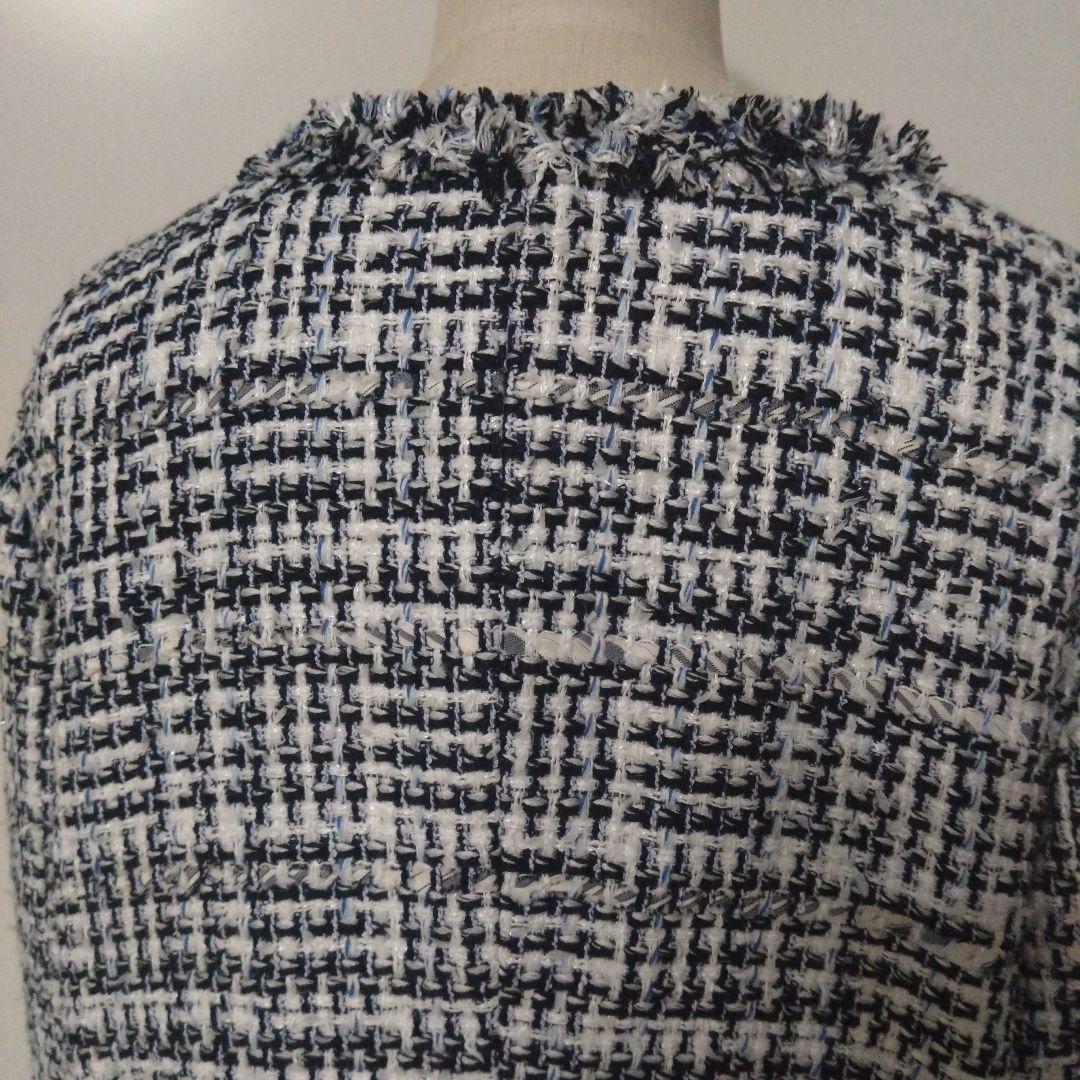 タグ付大きいサイズ50 23区ノーカラーツイードジャケットフランス製