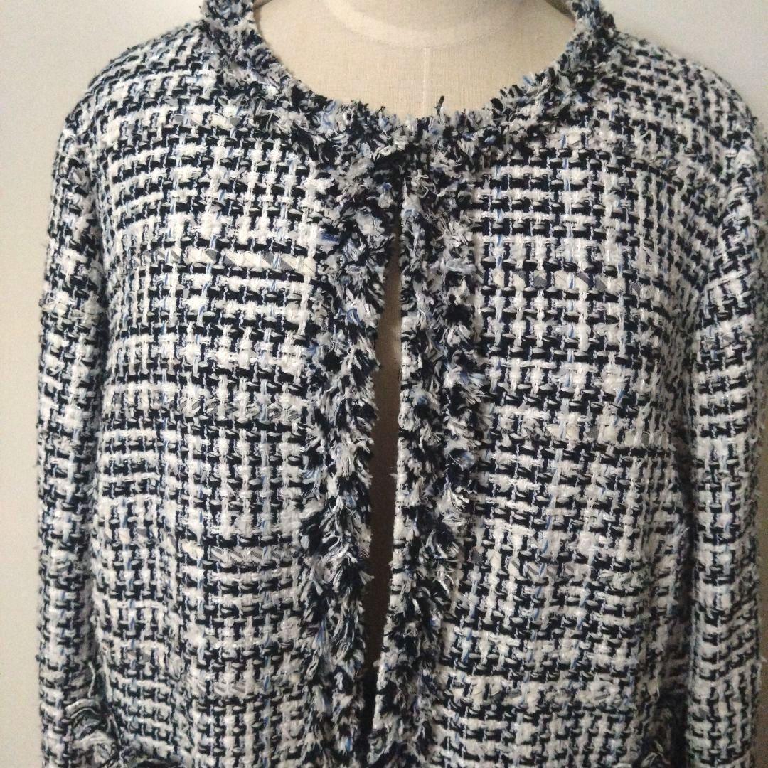 タグ付大きいサイズ50 23区ノーカラーツイードジャケットフランス製