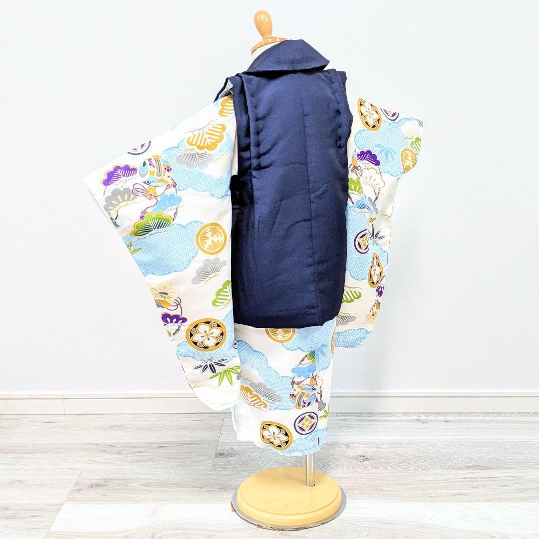 七五三 3歳 男児 ブランド 着物 被布コート セット 水色 紺 古典 KM2