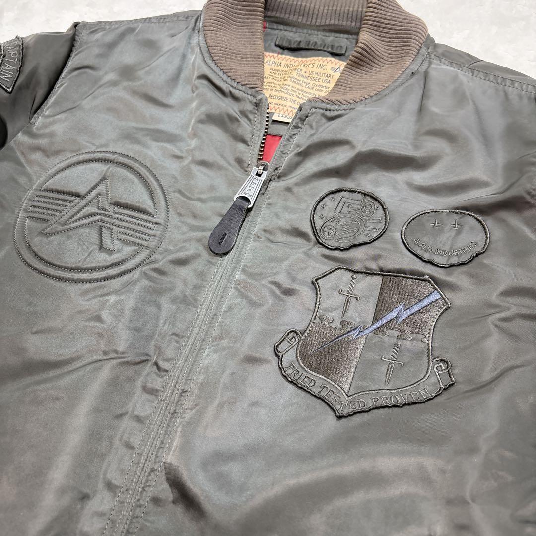 【希少】ALPHA MA-1 フライトジャケット L カーキ 刺繍 ロゴ パッチ