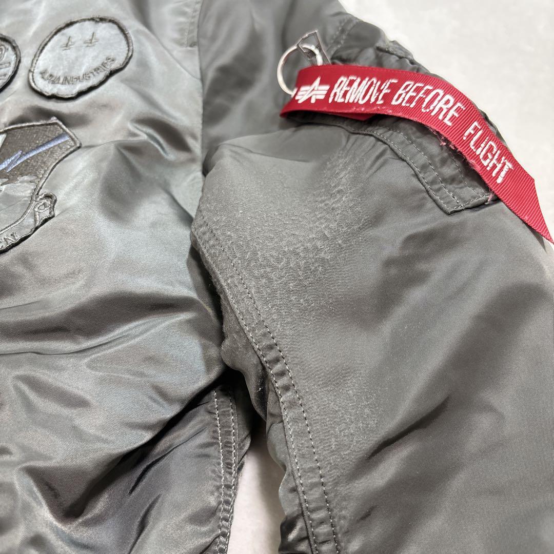 【希少】ALPHA MA-1 フライトジャケット L カーキ 刺繍 ロゴ パッチ